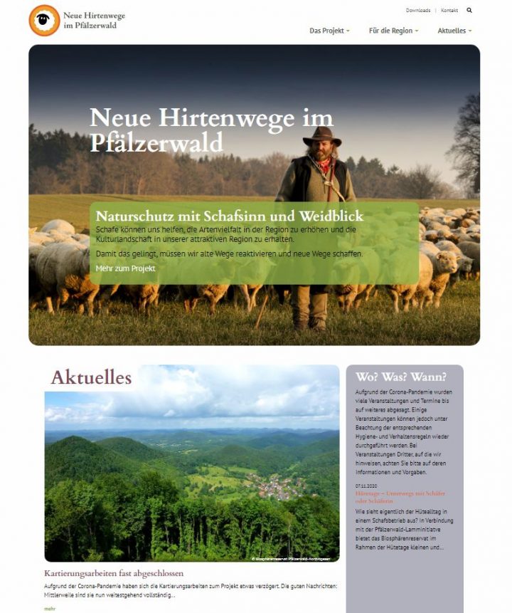 Screenshot der neuen Website zum Hirtenwege-Projekt