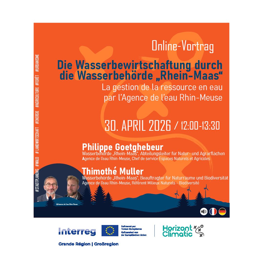 Plakat zum Online-Vortrag zum Thema Wasserbewirtschaftung